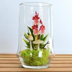 Tiny Red Dancing Lady Orchid Terrarium in Repurposed Vase